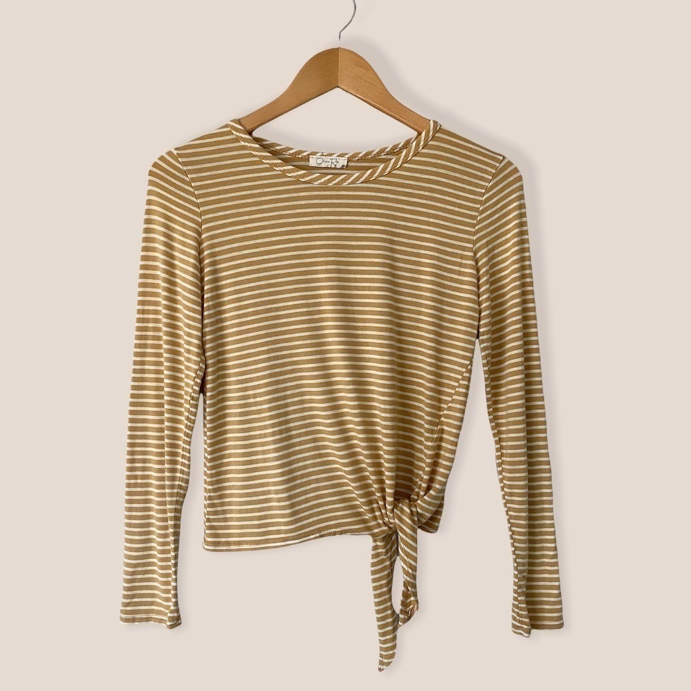 Olivia Rae Striped Front Knot Long Sleeve Top